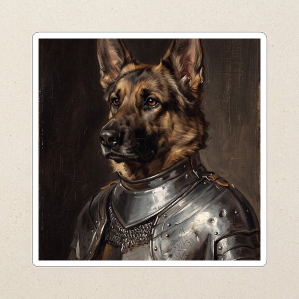 German Shepherd Medieval Knight Portrait Kiss-Cut Sticker, Regal Dog Art, German Shepherd Lover Gift, Waterproof Vinyl