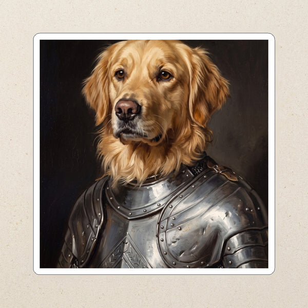 Golden Retriever Medieval Knight Portrait Kiss-Cut Sticker, Regal Dog Art, Golden Retriever Lover Gift, Waterproof Vinyl