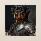 Rottweiler Medieval Knight vinyl sticker by Tritan, angled view