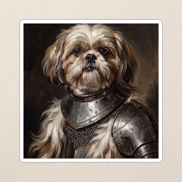 Shih Tzu Medieval Knight Portrait Kiss-Cut Sticker, Regal Dog Art, Shih Tzu Lover Gift, Waterproof Vinyl