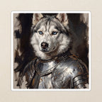 Siberian Husky Medieval Knight vinyl sticker by Tritan, angled view