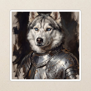 Siberian Husky Medieval Knight Portrait Kiss-Cut Sticker, Regal Dog Art, Siberian Husky Lover Gift, Waterproof Vinyl