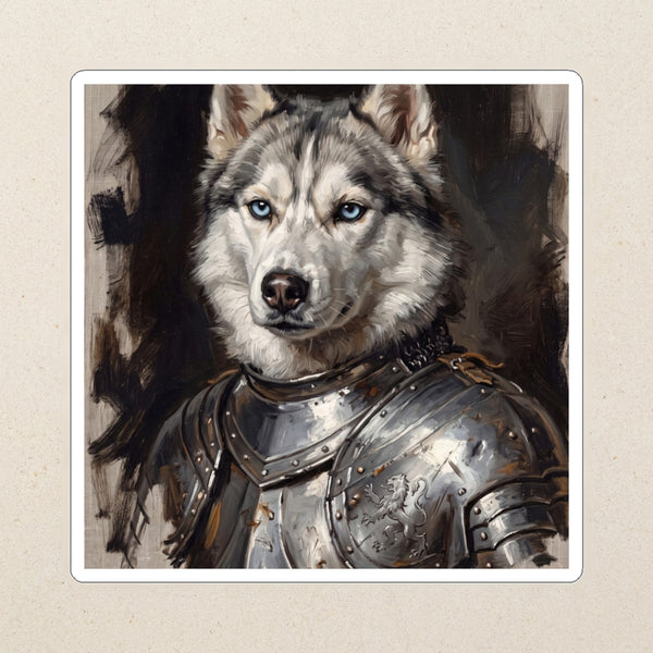 Siberian Husky Medieval Knight Portrait Kiss-Cut Sticker, Regal Dog Art, Siberian Husky Lover Gift, Waterproof Vinyl