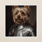 Yorkshire Terrier Medieval Knight vinyl sticker by Tritan, angled view