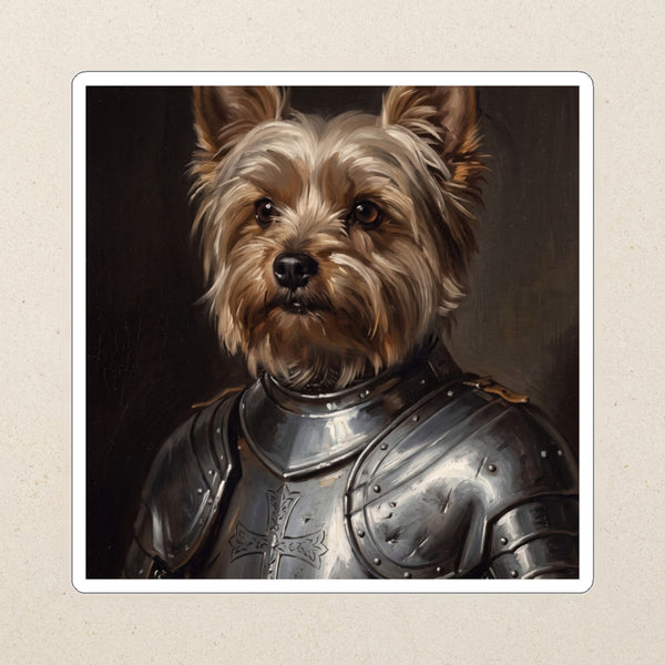 Yorkshire Terrier Medieval Knight Portrait Kiss-Cut Sticker, Regal Dog Art, Yorkshire Terrier Lover Gift, Waterproof Vinyl