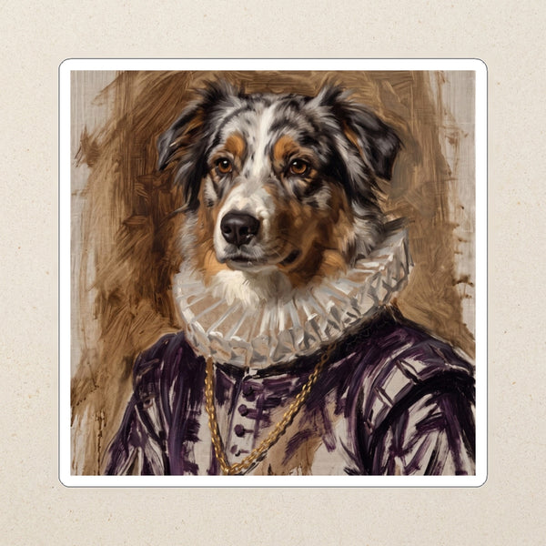 Australian Shepherd Royal Portrait Kiss-Cut Sticker, Regal Dog Art, Australian Shepherd Lover Gift, Waterproof Vinyl