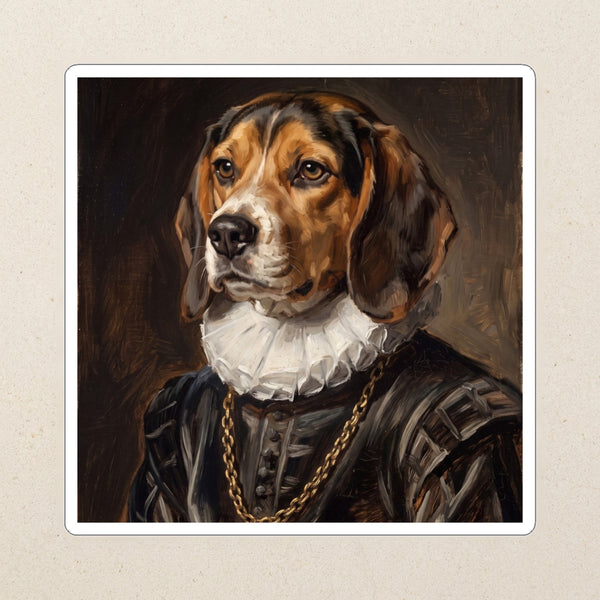 Beagle Royal Portrait Kiss-Cut Sticker, Regal Dog Art, Beagle Lover Gift, Waterproof Vinyl