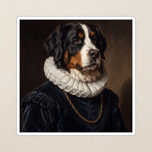 Bernese Mountain Dog Royal Portrait Kiss-Cut Sticker, Regal Dog Art, Bernese Mountain Dog Lover Gift, Waterproof Vinyl
