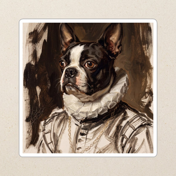 Boston Terrier Royal Portrait Kiss-Cut Sticker, Regal Dog Art, Boston Terrier Lover Gift, Waterproof Vinyl