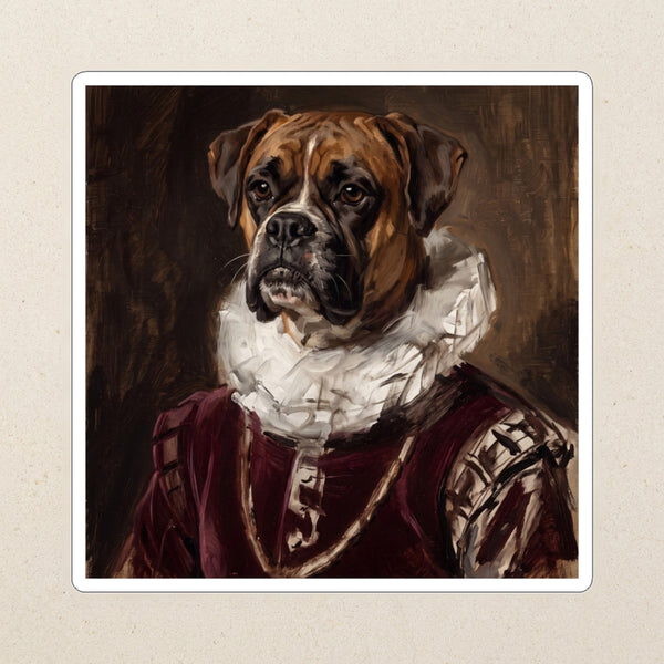Boxer Royal Portrait Kiss-Cut Sticker, Regal Dog Art, Boxer Lover Gift, Waterproof Vinyl