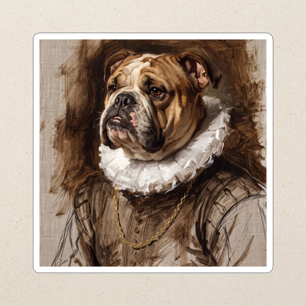 English Bulldog Royal Portrait Kiss-Cut Sticker, Regal Dog Art, English Bulldog Lover Gift, Waterproof Vinyl