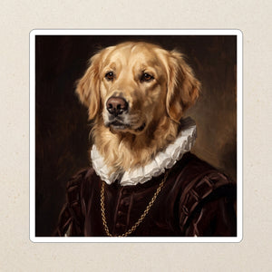 Golden Retriever Royal Portrait Kiss-Cut Sticker, Regal Dog Art, Golden Retriever Lover Gift, Vinyl Sticker