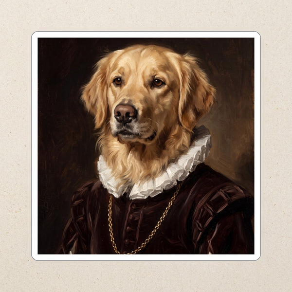 Golden Retriever Royal Portrait Kiss-Cut Sticker, Regal Dog Art, Golden Retriever Lover Gift, Waterproof Vinyl