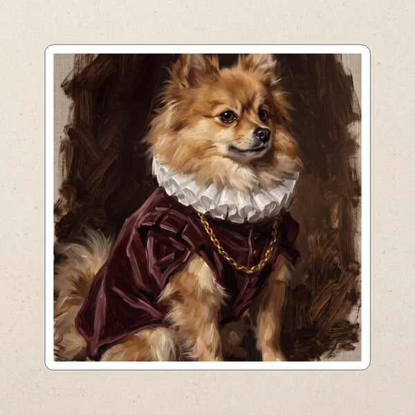 Pomeranian Royal Portrait Kiss-Cut Sticker, Regal Dog Art, Pomeranian Lover Gift, Waterproof Vinyl