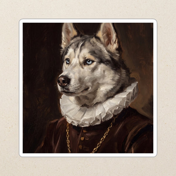 Siberian Husky Royal Portrait Kiss-Cut Sticker, Regal Dog Art, Siberian Husky Lover Gift, Waterproof Vinyl