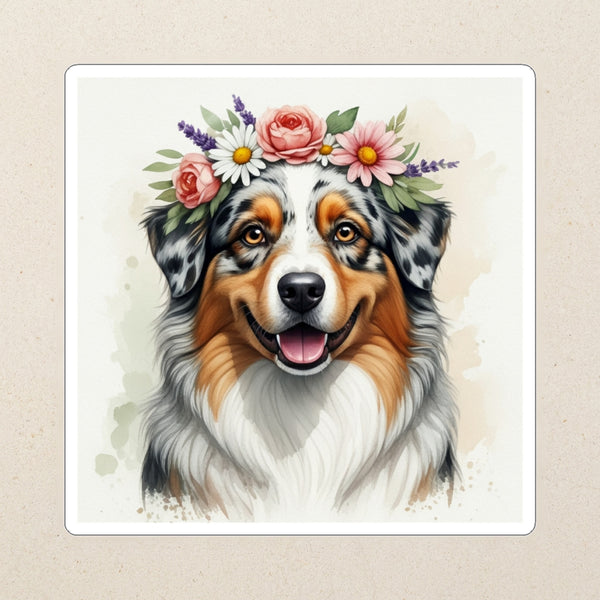 Australian Shepherd Watercolor Kiss-Cut Sticker, Soft Dog Art, Australian Shepherd Lover Gift, Waterproof Vinyl