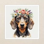 Dachshund Watercolor Kiss-Cut Sticker, Soft Dog Art, Dachshund Lover Gift, Waterproof Vinyl kiss-cut vinyl sticker applied to a journal cover on a limestone desk, photographed from directly above