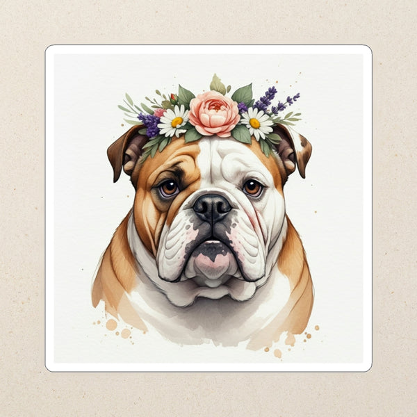 English Bulldog Watercolor Kiss-Cut Sticker, Soft Dog Art, English Bulldog Lover Gift, Waterproof Vinyl