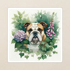 English Bulldog Watercolor Kiss-Cut Sticker, Soft Dog Art, English Bulldog Lover Gift, Waterproof Vinyl kiss-cut vinyl sticker applied to a journal cover on a limestone desk, photographed from directly above