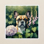 French Bulldog Watercolor Kiss-Cut Sticker, Soft Dog Art, French Bulldog Lover Gift, Waterproof Vinyl kiss-cut vinyl sticker applied to a journal cover on a limestone desk, photographed from directly above