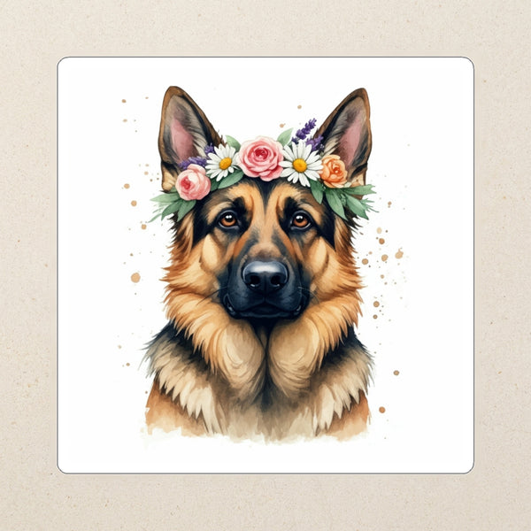 German Shepherd Watercolor Kiss-Cut Sticker, Soft Dog Art, German Shepherd Lover Gift, Waterproof Vinyl