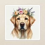 Labrador Retriever Watercolor Kiss-Cut Sticker, Soft Dog Art, Labrador Retriever Lover Gift, Waterproof Vinyl kiss-cut vinyl sticker applied to a journal cover on a limestone desk, photographed from directly above