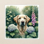 Labrador Retriever Watercolor Kiss-Cut Sticker, Soft Dog Art, Labrador Retriever Lover Gift, Waterproof Vinyl kiss-cut vinyl sticker applied to a journal cover on a limestone desk, photographed from directly above
