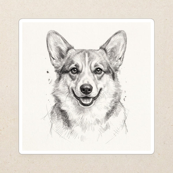 Corgi Graphite Portrait Die-Cut Sticker, Pencil Sketch Dog Art, Corgi Lover Gift, Waterproof Vinyl