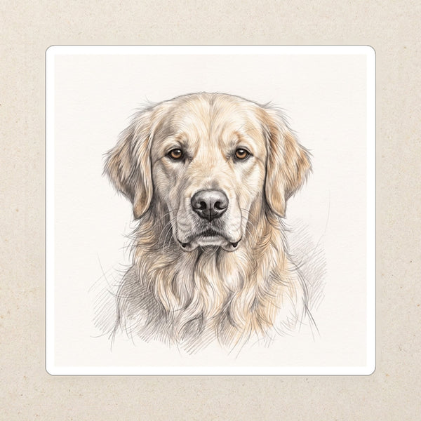 Golden Retriever Graphite Portrait Die-Cut Sticker, Pencil Sketch Dog Art, Golden Retriever Lover Gift, Waterproof Vinyl