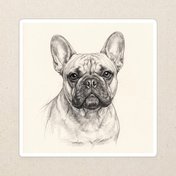 French Bulldog Graphite Portrait Die-Cut Sticker, Pencil Sketch Dog Art, French Bulldog Lover Gift, Waterproof Vinyl