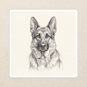 German Shepherd Graphite Portrait Die-Cut Sticker, Pencil Sketch Dog Art, German Shepherd Lover Gift, Water-Resistant Vinyl