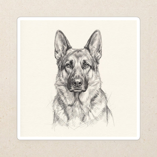 German Shepherd Graphite Portrait Die-Cut Sticker, Pencil Sketch Dog Art, German Shepherd Lover Gift, Waterproof Vinyl