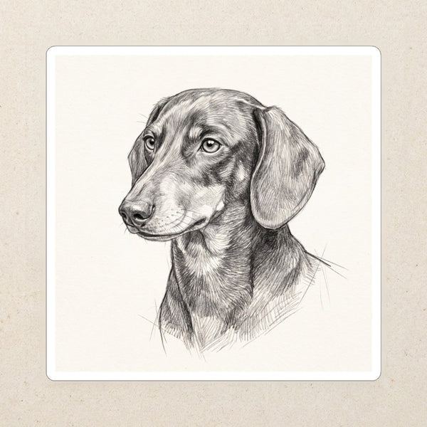 Dachshund Graphite Portrait Die-Cut Sticker, Pencil Sketch Dog Art, Dachshund Lover Gift, Waterproof Vinyl