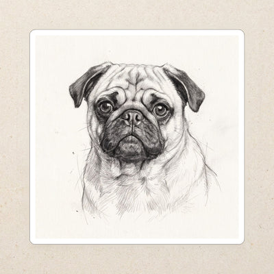Pug Graphite Portrait Die-Cut Sticker, Pencil Sketch Dog Art, Pug Lover Gift, Water-Resistant Vinyl