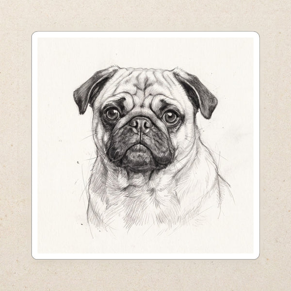 Pug Graphite Portrait Die-Cut Sticker, Pencil Sketch Dog Art, Pug Lover Gift, Waterproof Vinyl