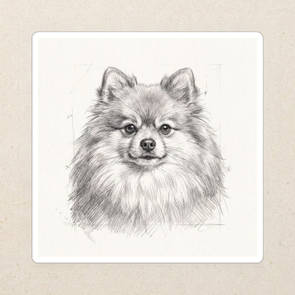 Pomeranian Graphite Portrait Die-Cut Sticker, Pencil Sketch Dog Art, Pomeranian Lover Gift, Waterproof Vinyl