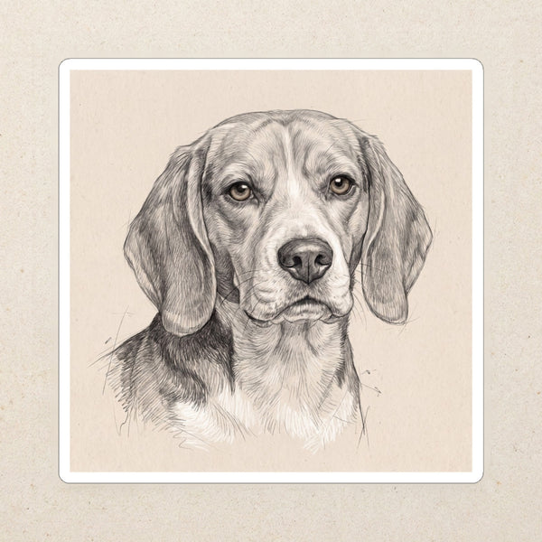 Beagle Graphite Portrait Die-Cut Sticker, Pencil Sketch Dog Art, Beagle Lover Gift, Waterproof Vinyl