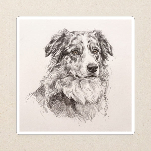 Australian Shepherd Graphite Portrait Die-Cut Sticker, Pencil Sketch Dog Art, Australian Shepherd Lover Gift, Waterproof Vinyl