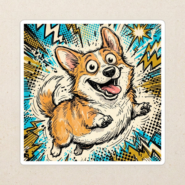 Corgi Comic Pop Die-Cut Sticker, Bold Dog Art, Corgi Lover Gift, Waterproof Vinyl
