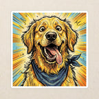 Golden Retriever Comic Pop Art vinyl sticker by Tritan, angled view