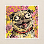 Pug Comic Pop Art vinyl sticker by Tritan, angled view