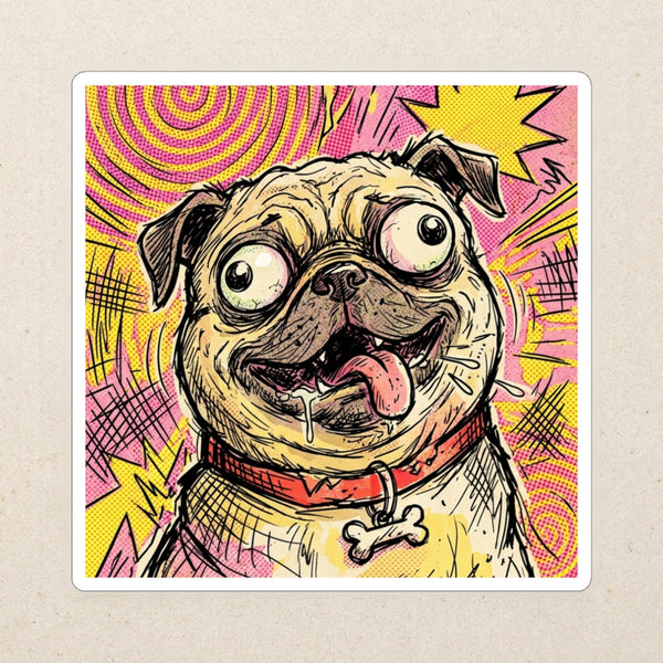 Pug Comic Pop Die-Cut Sticker, Bold Dog Art, Pug Lover Gift, Waterproof Vinyl
