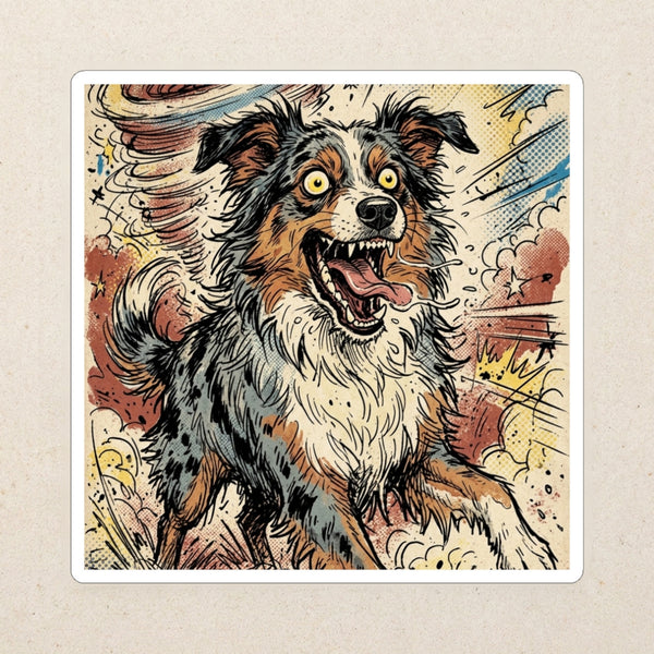 Australian Shepherd Comic Pop Die-Cut Sticker, Bold Dog Art, Australian Shepherd Lover Gift, Waterproof Vinyl