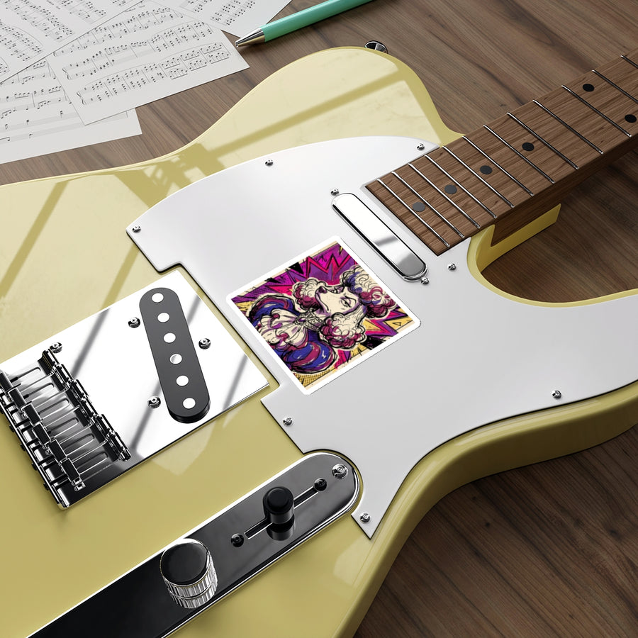 Poodle Comic Pop Art vinyl sticker by Tritan, on a guitar