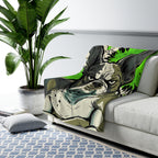 French Bulldog Comic Pop Art sherpa blanket by Tritan, on sofa