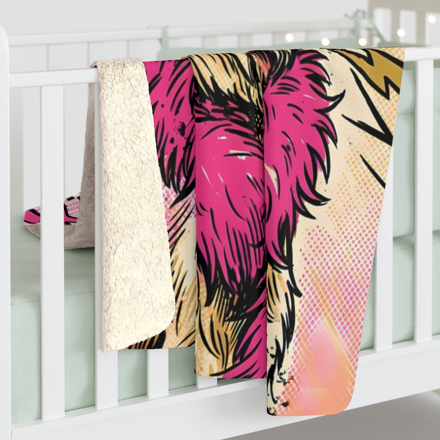 Havanese Comic Pop Art sherpa blanket by Tritan, on bed
