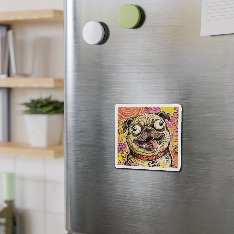Pug Comic Pop Art die-cut magnet by Tritan, on steel