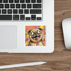Pug Comic Pop Art vinyl sticker by Tritan, on a laptop