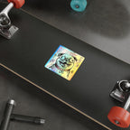 Pug Comic Pop Art vinyl sticker by Tritan, on a laptop