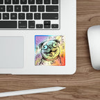Pug Comic Pop Art vinyl sticker by Tritan, on a skateboard